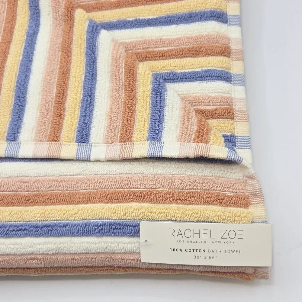 Rachel Zoe 4pc Cotton Bath Hand Towel Set Earthy Neutral Color Stripe Boho Fall